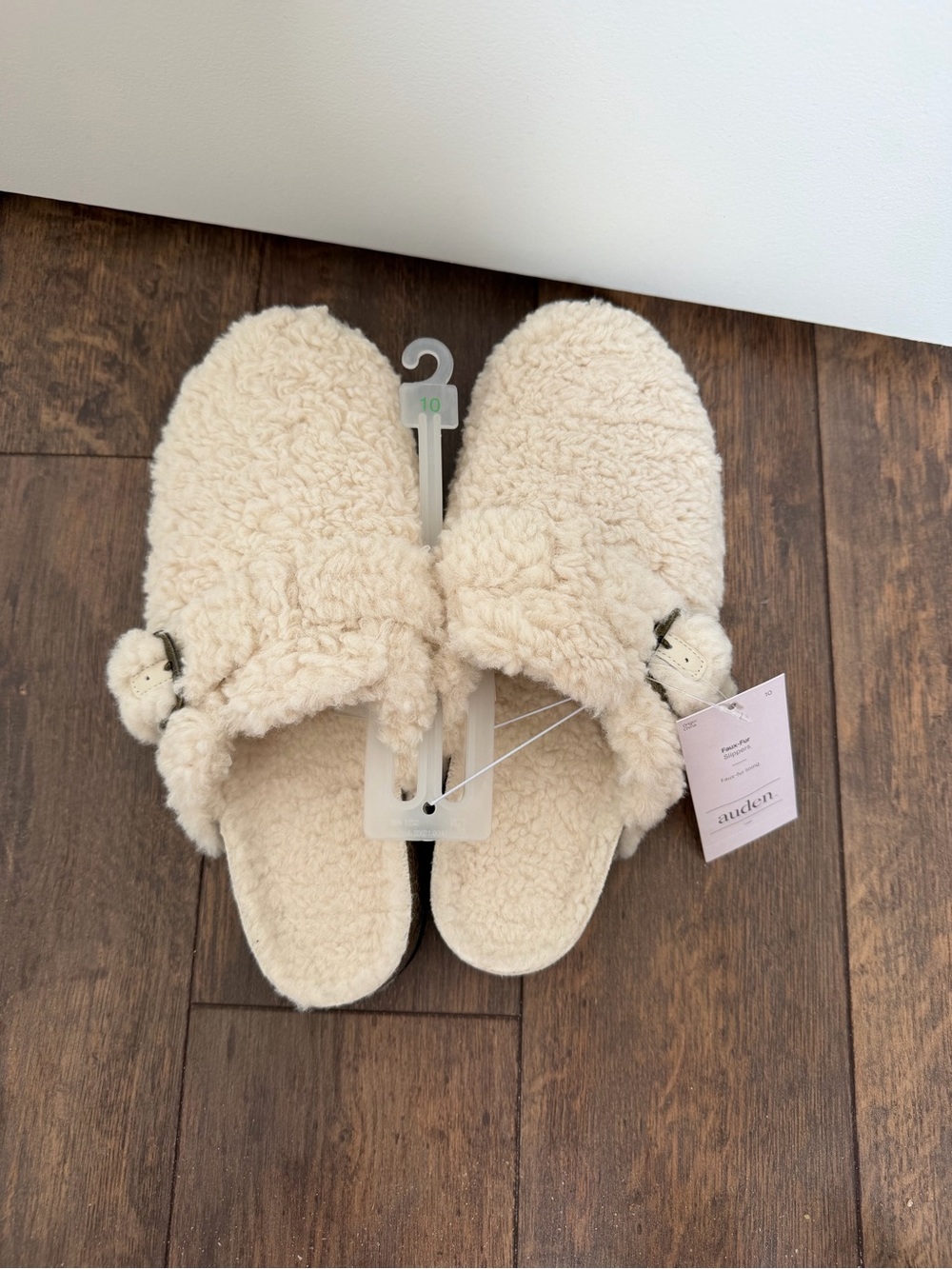 Auden Cream Sherpa Buckle Slide Slippers for Women